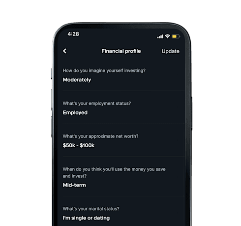 Personalized investment advice based on investment risk level.