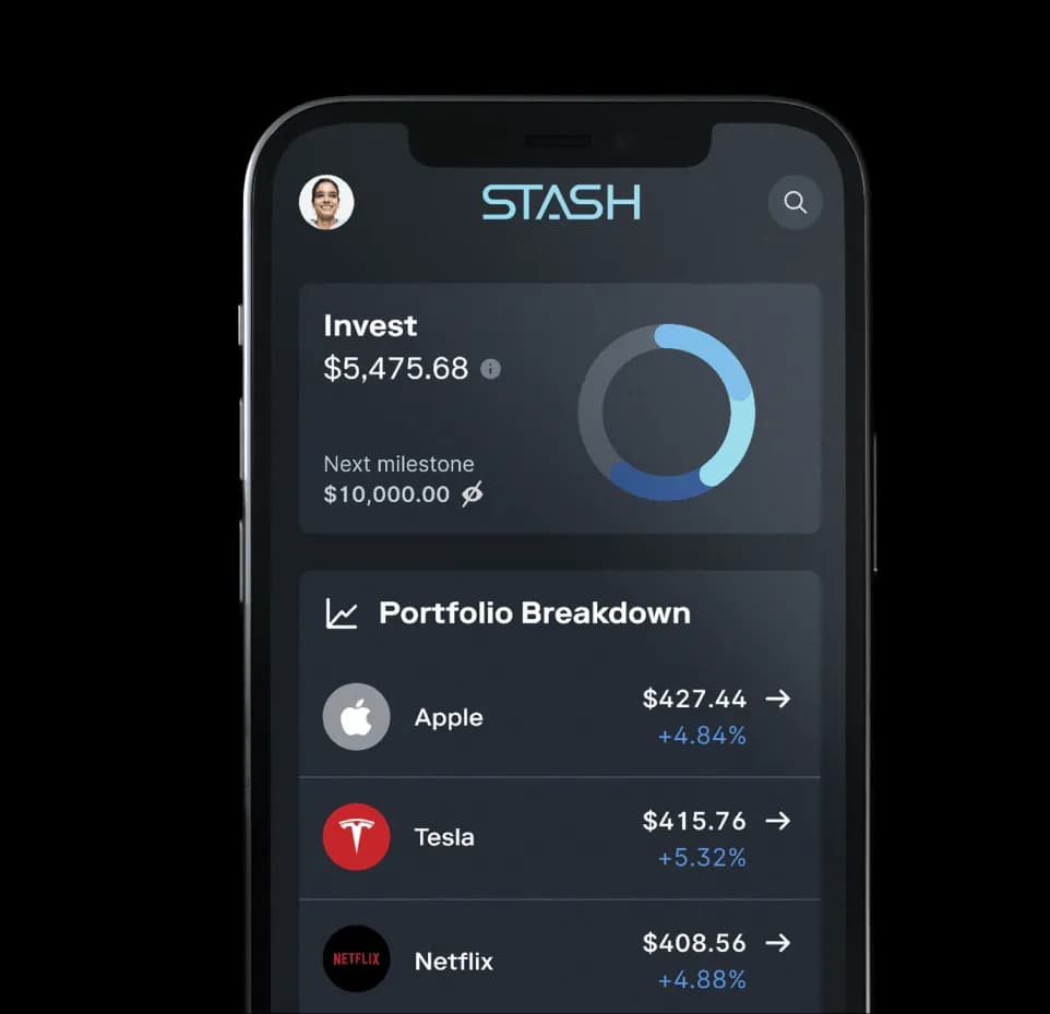 Portfolio breakdown screen on Stash app.