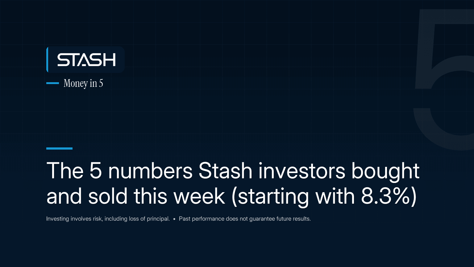 Elevated headline hero: '5 numbers Stash investors moved this week (SpaceX led at 8.3%)'. Replaces the legacy stat-card mainPreviewImage per publisher.py L1146-1151 design intent (editorial hero owns the OG/listing surface).
