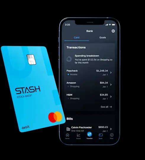 Stash mobile banking app transaction tracking feature.