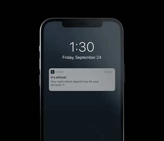 Early direct deposit feature in stash mobile banking app.
