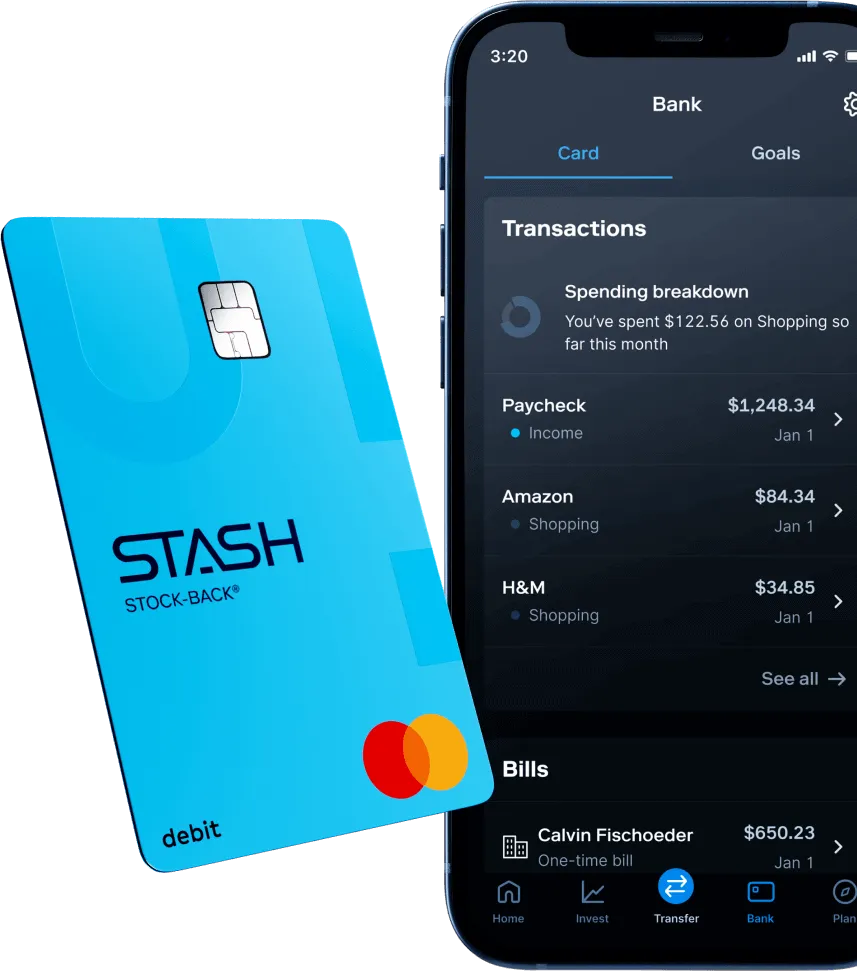 Stash mobile banking app transaction tracking feature.