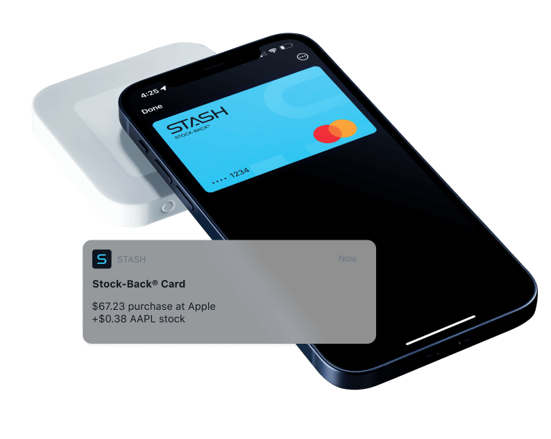 Mobile banking app and stock back card.