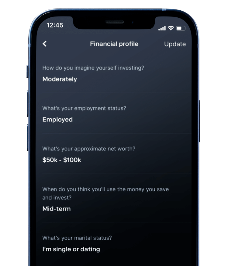 Financial profile on Stash app.