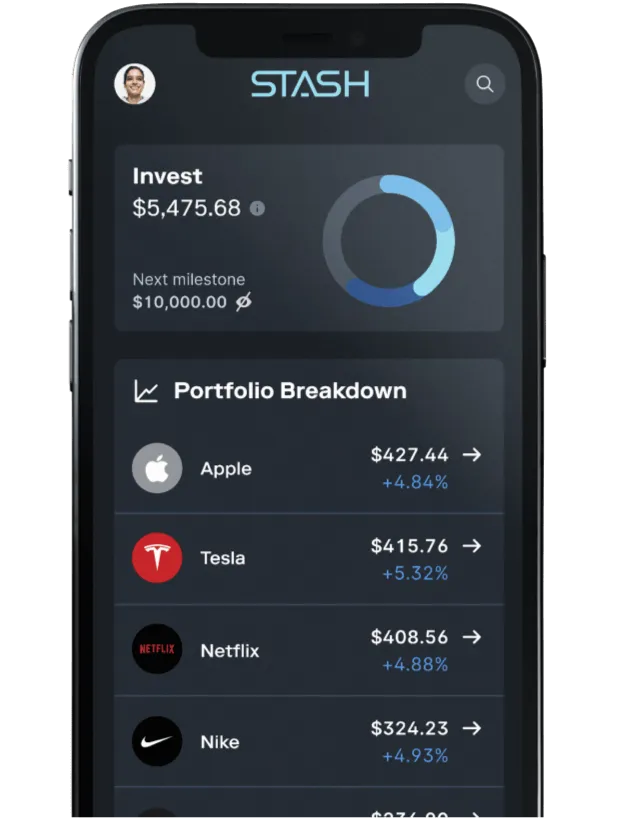 Portfolio breakdown screen on Stash app.