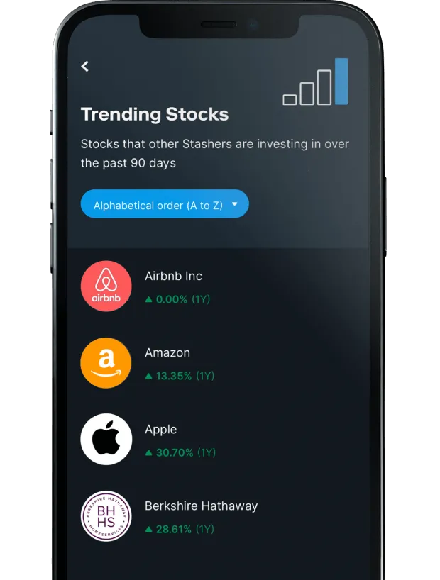 List of trending stocks on Stash.