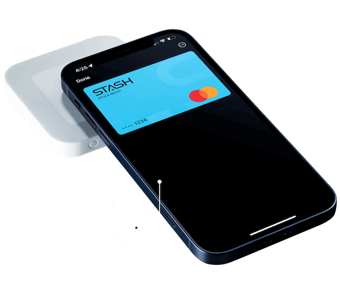 Iphone with stash stock back card being used to make a purchase.