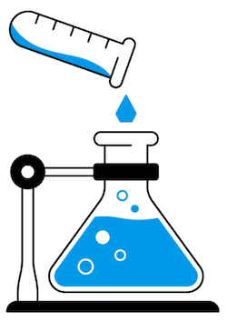 Illustration of a test tube pouring liquid into a beaker.