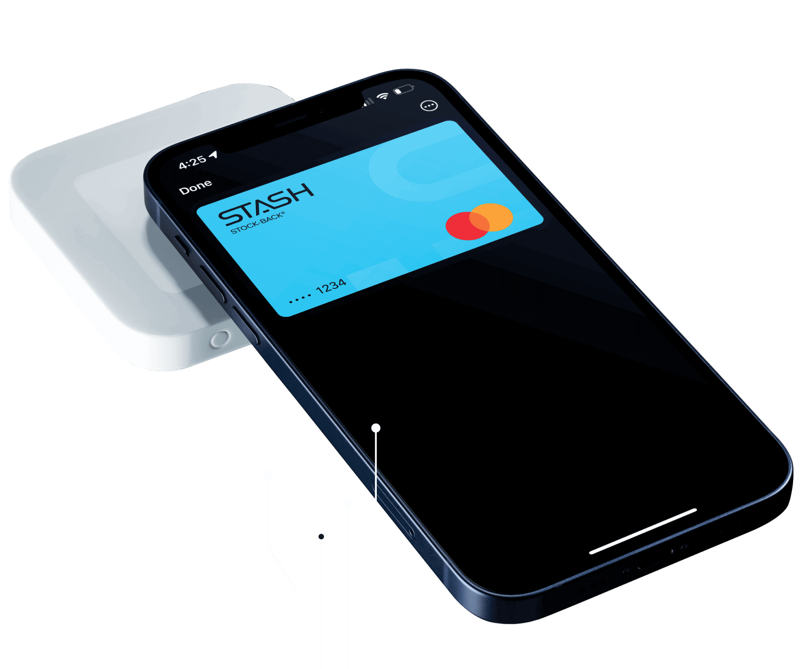 Iphone with stash stock back card making a payment.