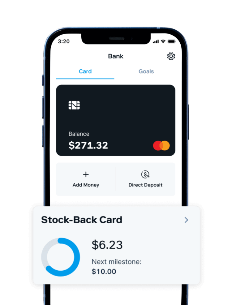 Stock Back debit card on mobile phone