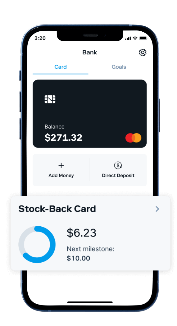 Stock Back debit card on mobile phone