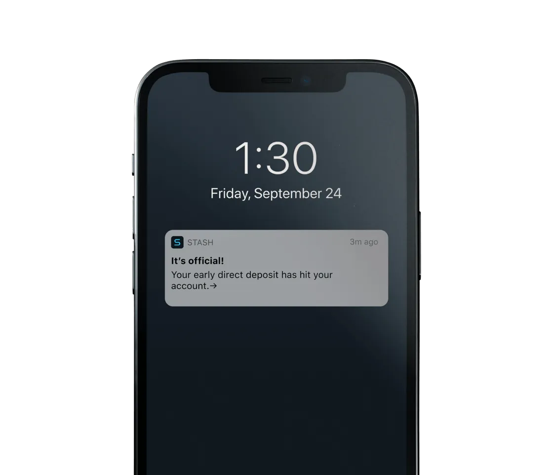 Early direct deposit feature in stash mobile banking app.