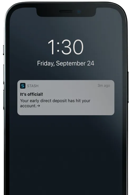 Early direct deposit feature in stash mobile banking app.