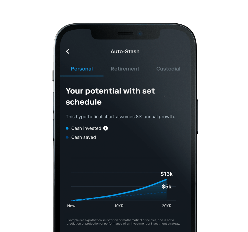 A mobile phone showing the automatic investing feature on the stash app.