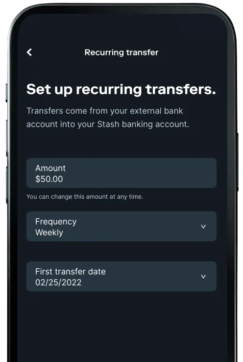 Recurring transfers feature in stash mobile banking app.